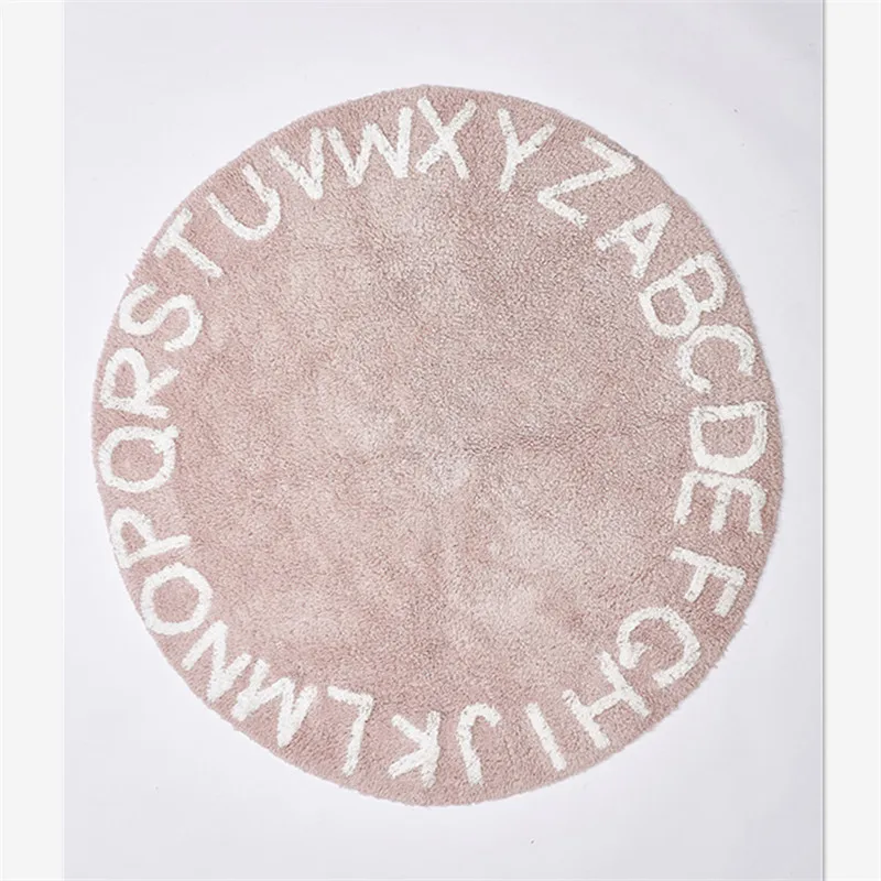 150 см нордический 26 Письмо круглый Детский напольный коврик ручной тканый хлопок Детский моющийся коврик ковры для гостиной Tapete Infantil ковры - Цвет: 120cm pink
