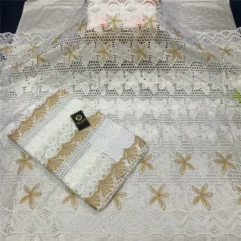 

2.5 y Swiss lace fabric +2.5 y Bazin Brode riche embroidery African 100% cotton fabrics Swiss voile lace popular Dubai style 4L7
