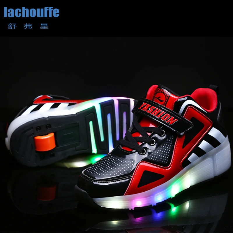 

boys usb charing LED light shoes glowing sneakers with single/double wheels girls Luminous kids roller skate shoes women EU29-40