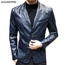 Мужской пиджак из искусственной кожи с зубчатыми лацканами, британский стиль, две пуговицы, однобортный мужской пиджак из искусственной кожи, пиджак из искусственной кожи, смарт-Повседневный