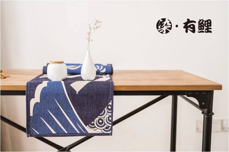 toalha de mesa de algodão linho estilo japonês azul koi peixe toalha de mesa japonês chá cerimônia acessórios