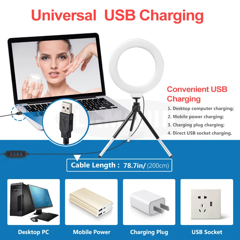Для рабочего стола селфи держатель телефона с 6 дюймов USB фотографии затемнения светодиодный селфи кольцо светильник для макияжа Youtube прямой трансляции видео штатив-Трипод стойка