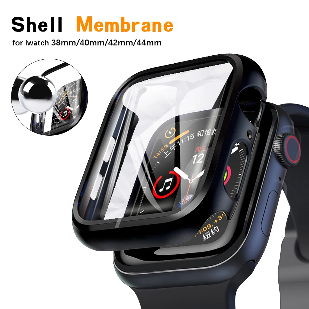 Жесткий чехол для Apple Watch бампер из поликарбоната со встроенным закаленным стеклом Ультратонкий с полным