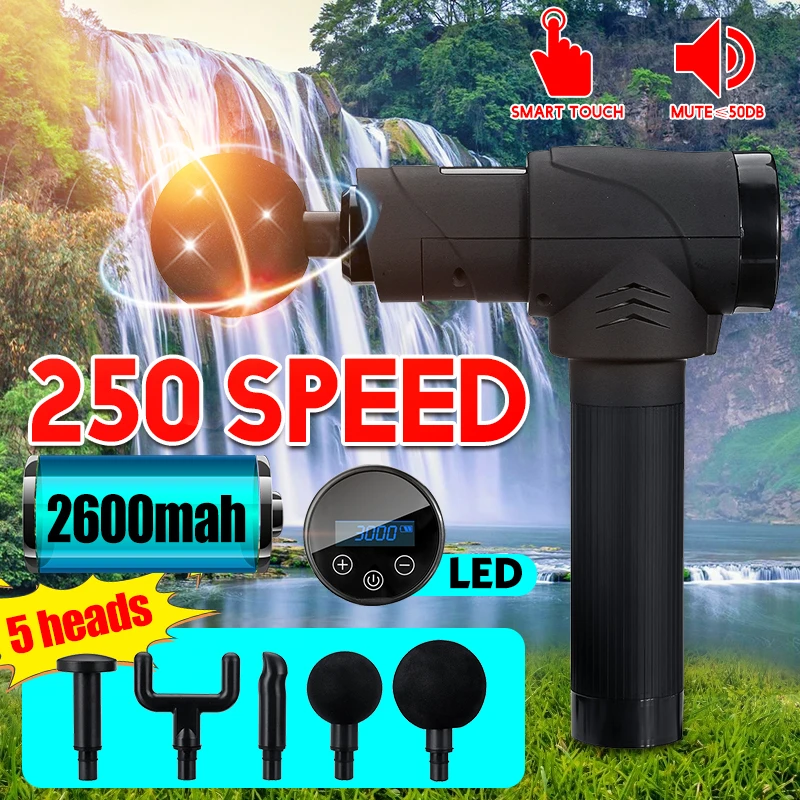 

Mussage Gun 4000R/MIN Infinitely Variable 250-speed Muscle Pain Relief Recover Body Relax Massager LCD Screen Touch or Button