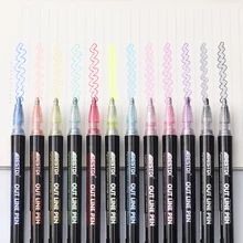 8/12 Colors Double Line Pen Art Markers Out line Metallic Drawing Multicolor Hand Note Pen Scrapbooking Art Highlighter