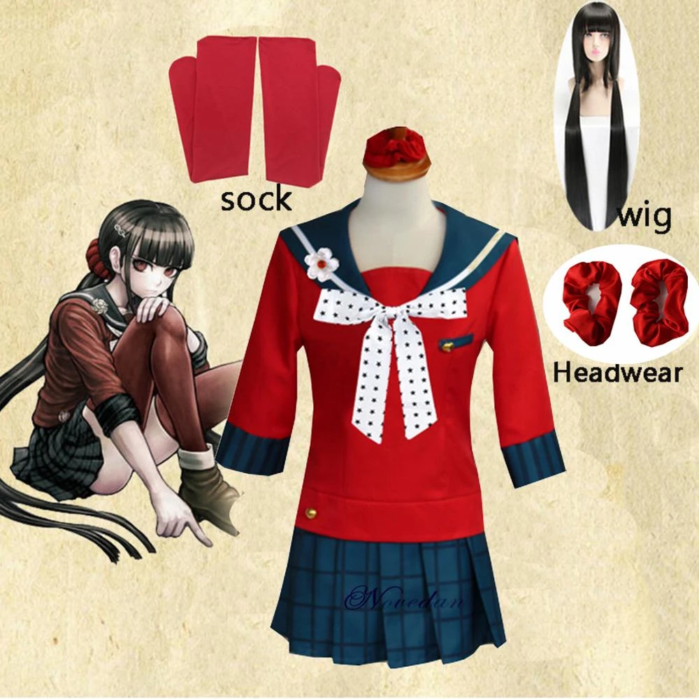 New Danganronpa V3 Harukawa Maki Full Set Cosplay Costume JK School Uniform Wig 