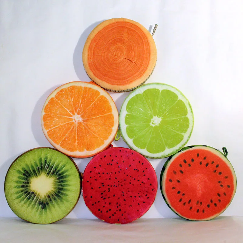 

40cm 3D cushion Double-sided print Fruite round creative Tree Stump Wood Office Chair Back Sofa Throw Pillow New Year Decoration