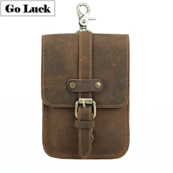 

GO-LUCK Brand Crazy Horse Genuine Leather 6' Cell Phone Pouch Wallet Case Men's Belt Cross Waist Fanny Pack Hip Hook Hand Bag