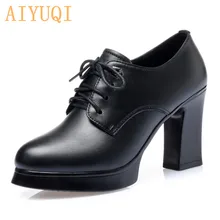 AIYUQI Frauen Frühling Schuhe Hohe Ferse 2021 Neue Echtes Leder Damen Schuhe Starke Ferse Plattform Pumpen Mode Kleid Schuhe Frauen