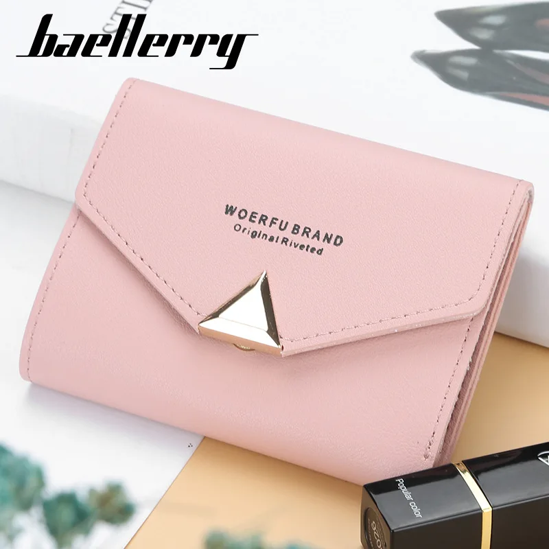 

Baellerry Women's Short Wallet Solid Color Buckle Simple Casual Hipster Leather Wallet Multi-functional Small Wallet