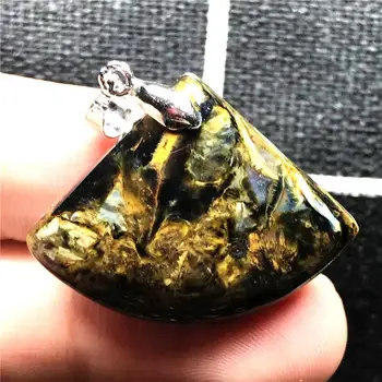 

Top Natural Yellow Pietersite Pendant Jewelry For Woman Man Crystal 30x22x7mm Beads Silver fan-shaped Namibia Energy Stone AAAAA