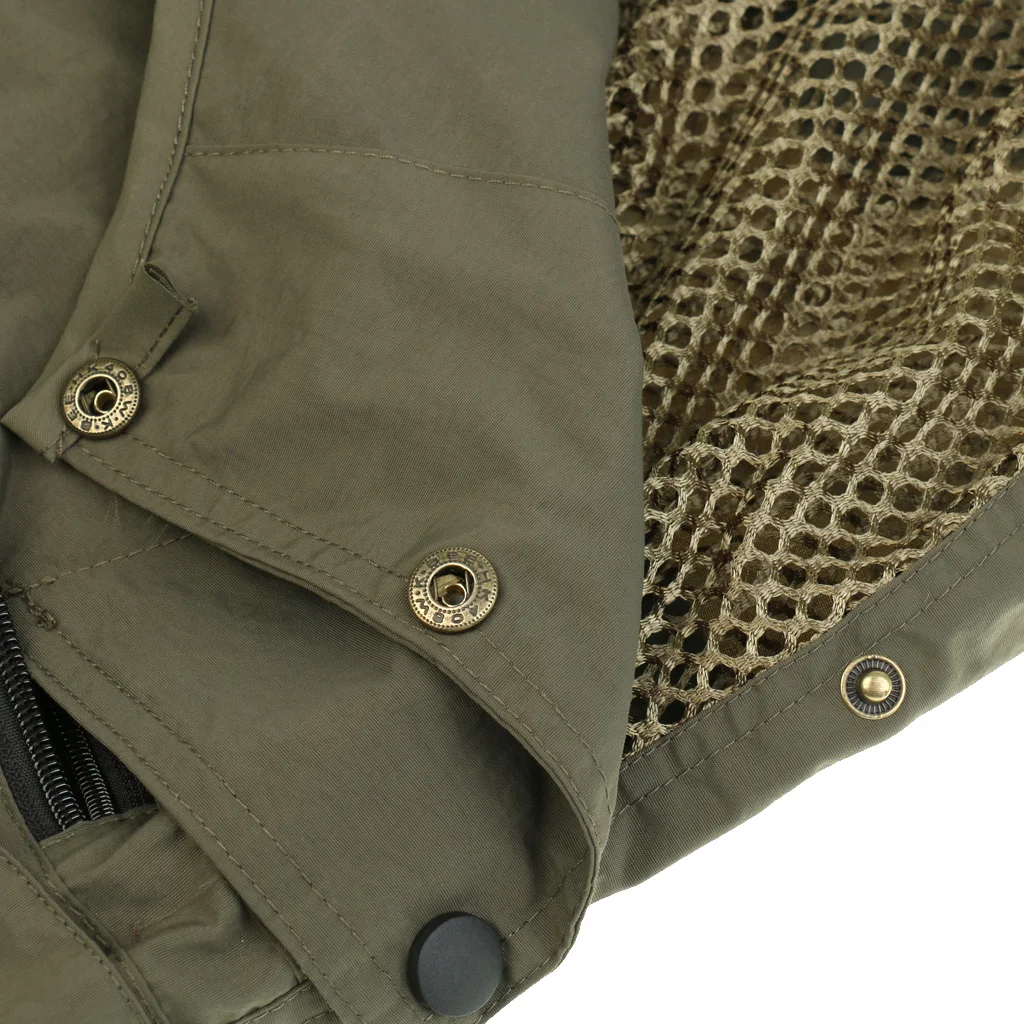 Multi-Pocket Breathable Mesh Vest Detachable Hat Life-Saving Fishing Vest for Fishing Hunting Photography 