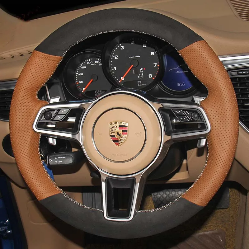

Кожаная оплетка рулевого колеса ручной работы для Porsche Cayenne Macan panamera 911 718 Boxster серия Автомобильный интерьер