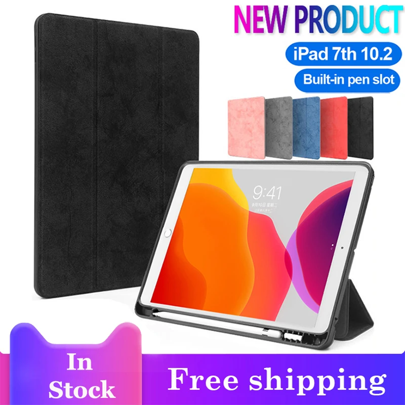 

For iPad 2019 10.2 Flip Stand Case New with pen slot, leather Full Back Case silicone for iPad Air 3 2019 Case iPad mini 5 cover
