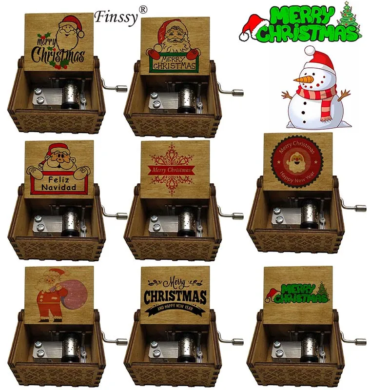 

21 styles Creative wooden music box Retro Wooden Merry Christmas Music Box Storage Box Ornament students teachers Gift Decor