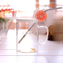 Новинка милый фруктовый прозрачный стакан для воды с соломенной крышкой милый офисный стеклянный стакан для воды чашка для молока стеклянная чашка