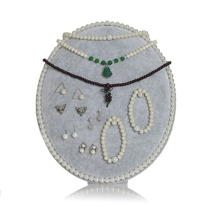 Gray High Quality Velvet Oval Earrings Necklace Bracelet Pearl Jewelry Display Organizer Holder - Color: Gray