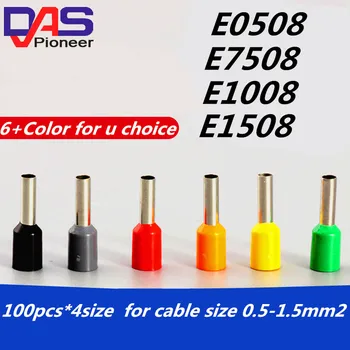 

400pcs 4 sizes assorted cooper ferrule terminal insulated Electrical Crimp disconnectors 0508 7508 1008 1508