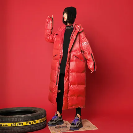 Зимнее пальто Женская хлопковая куртка новая длинная пуховая хлопковая верхняя одежда однотонная куртка с капюшоном модная утолщенная теплая парка куртка - Цвет: Red Sleeve zipper