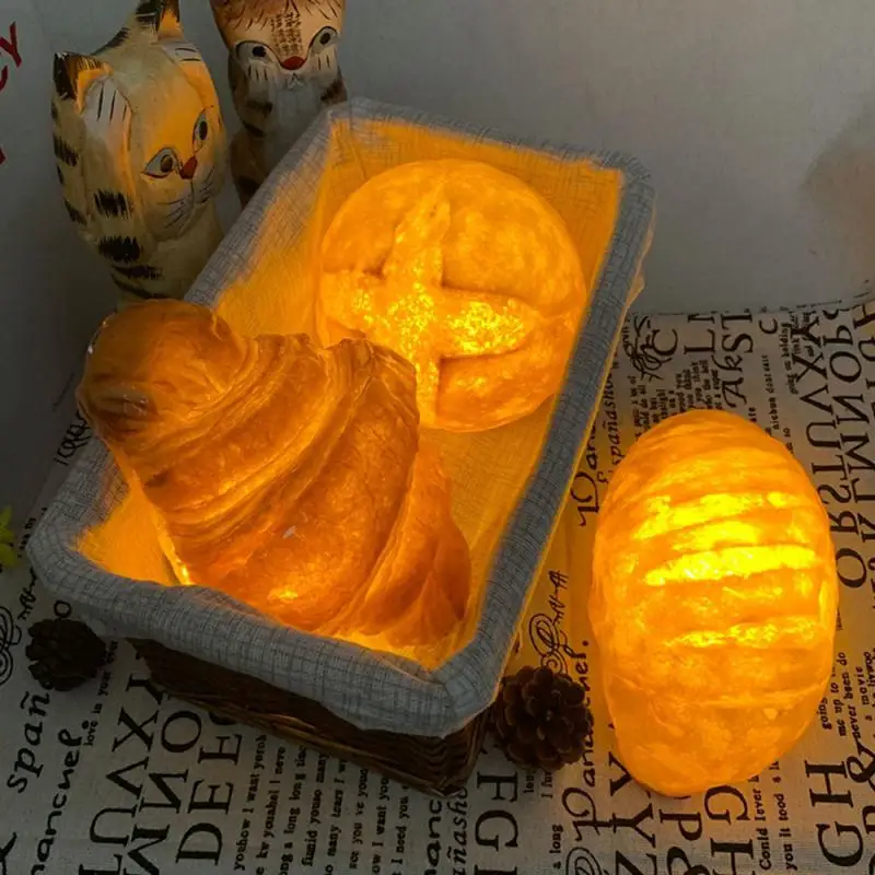 

Fun Bread Night Light Coffee Shop Atmosphere Light Bedroom Bedside LED Lamp Simulation Light Photo Props Kids Gifts NEW