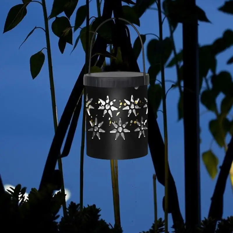 Creative LED Solar Lamp Portable Vintage Flower Hollow Iron Art Lantern Landscape Light Outdoor Courtyard Decorative Lighting