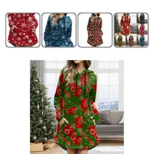 

Charming Sweatshirt Dress Side Pockets Thick Snowflake Elk Print Xmas Dress Xmas Dress Mini Dress