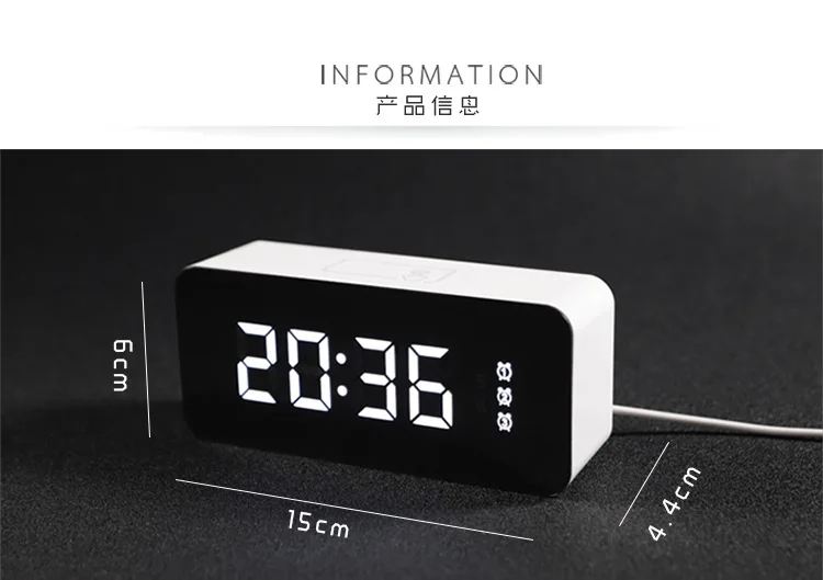High-definition Mirror Alarm Clock Multi-functional Mirror with Numbers Alarm Clock Mute LED Mirror Clock Makeup Mirror 6612 13