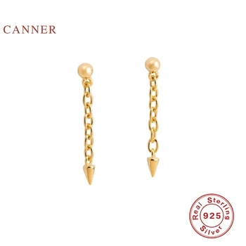

CANNER Real 925 Sterling Silver Earrings For Women Chain Rivet Cone Stud Earrings Zircon Diamond Korean Gold Jewelry Pendientes