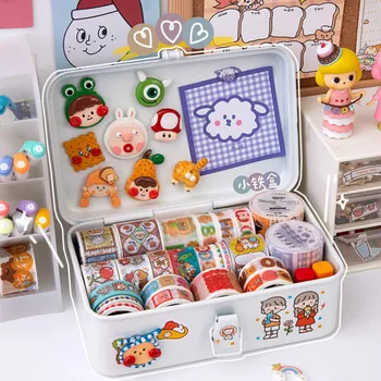 

Hand book tape seal notes desktop stationery storage box retro tin box office supplies desk accessories stationery organizer
