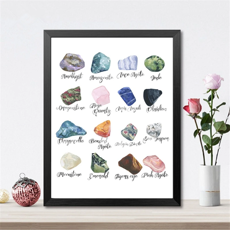 

Wall Art Hd Print Home Decor Canvas Painting Gemstones Minerals Crystals Nordic Style Watercolor Poster Modular Pictures Bedroom