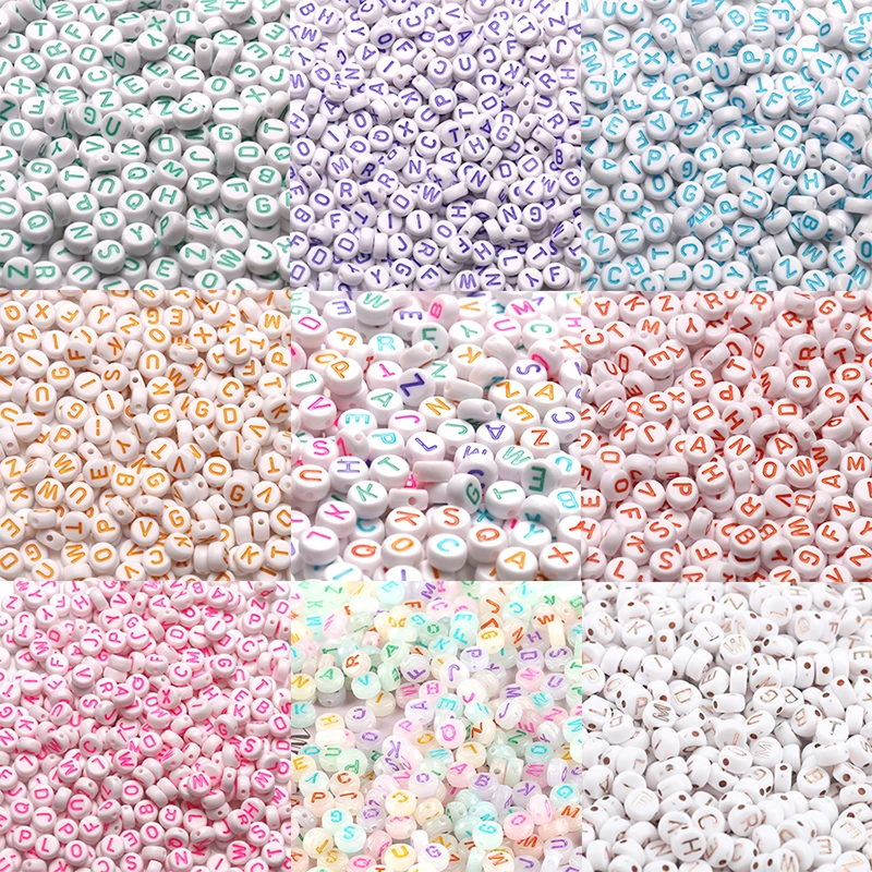 Разноцветные Круглые акриловые бусины с буквенным принтом плоские алфавитом для