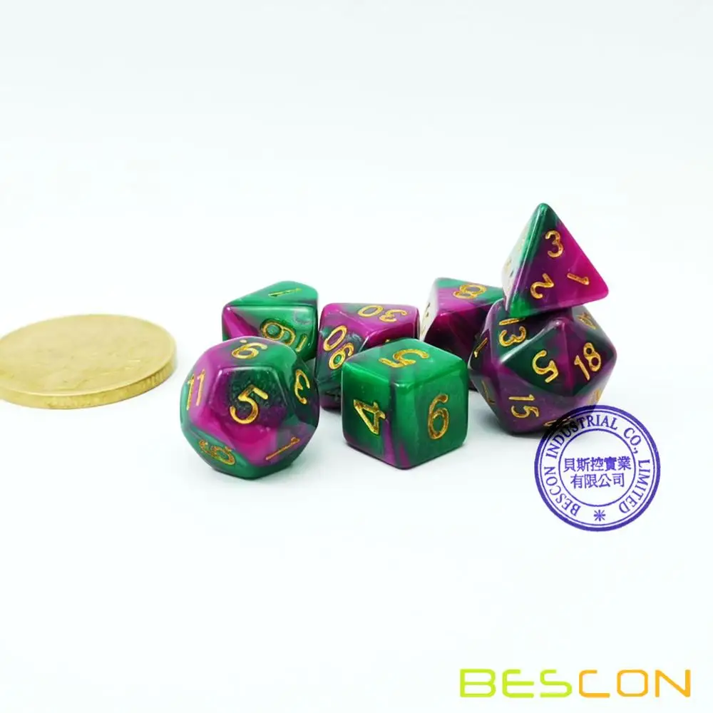 Bescon Mini Two Tone Polyhedral RPG Dice Set 10MM, Small Dice Set D4-D20 in Tube, 7pcs set 4