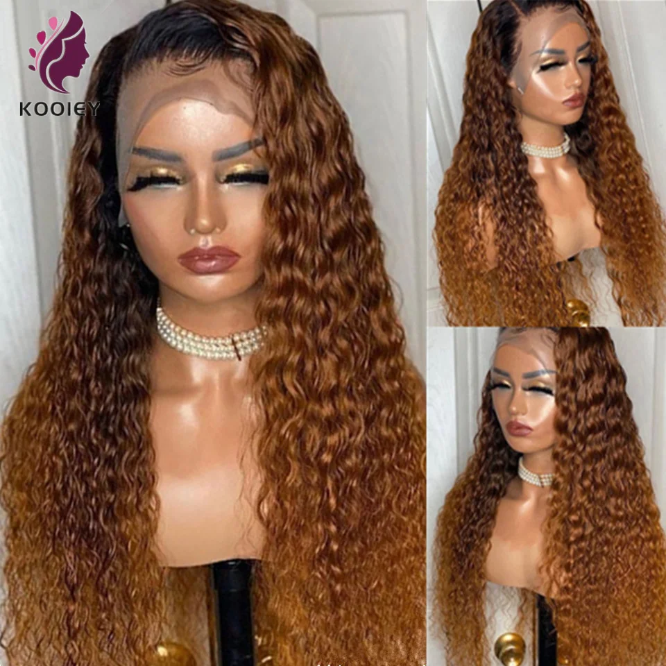 

Deep Wave Human Hair Wigs For Women Lace Frontal 13x4 Water Wave Lace Front Wigs 180 Density Ombre Brown Wigs 10A Brazilian Hair