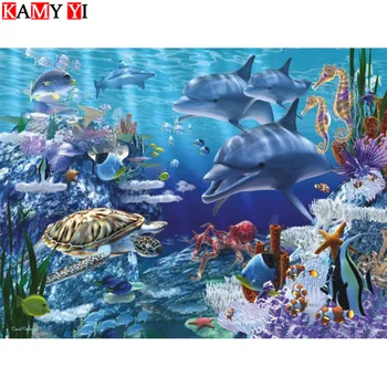 

new 2020 5D DIY Diamond painting Cross stitch whale Full Square Diamond embroidery fish Full Round Diamond mosaic animal LK1
