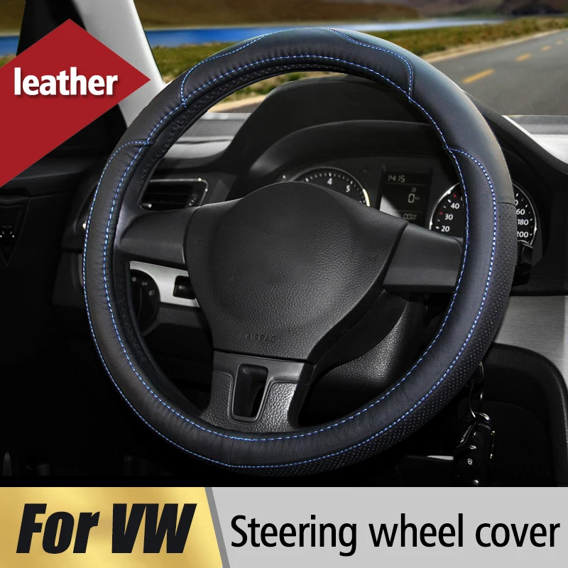 Кожаный чехол рулевого колеса автомобиля для Volkswagen VW POLO Jetta MK5 MK6 GOLF 4 5 6 Tiguan Passat B5 B6 Touran Bora автомобильные аксессуары