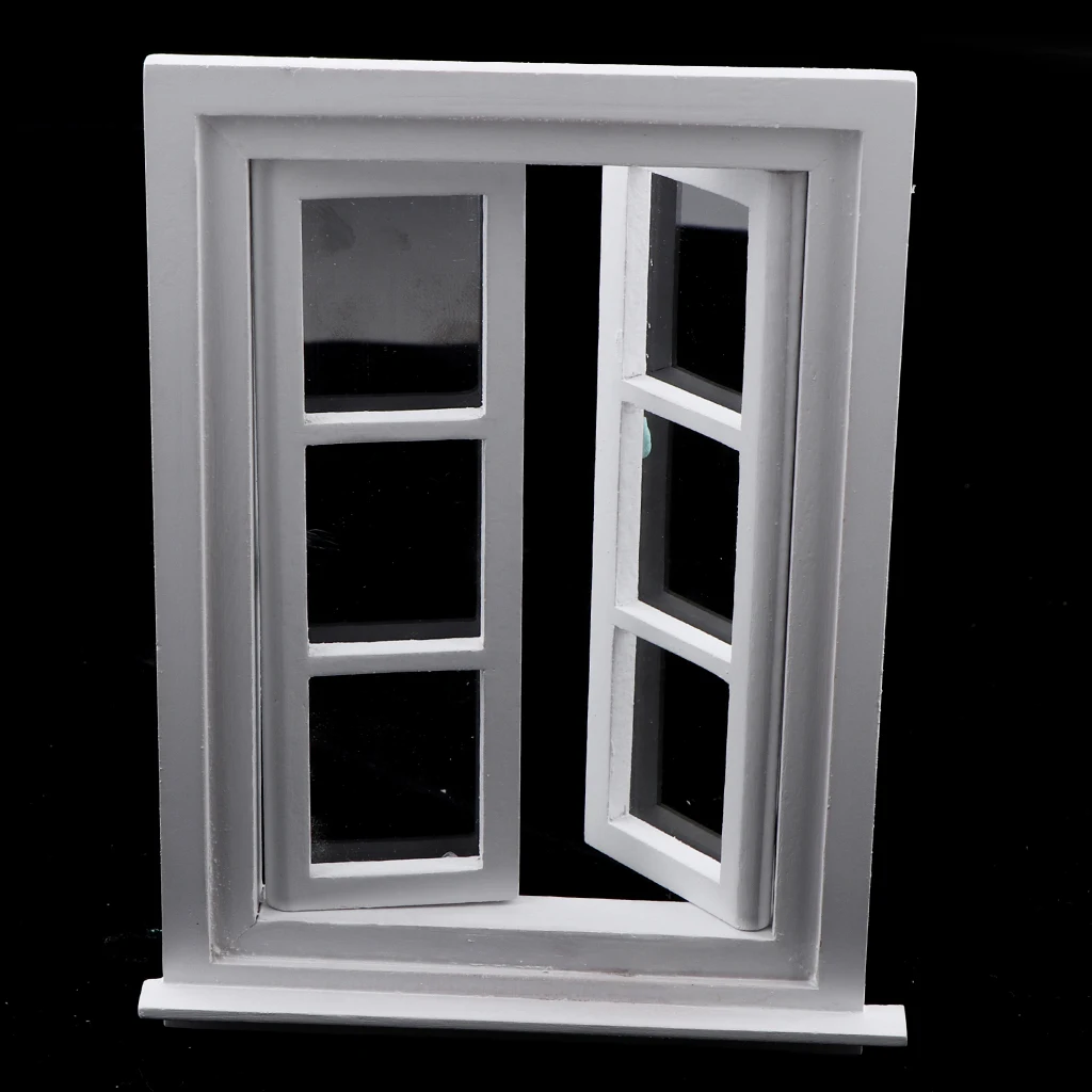 Miniature White Doll House 1:12 Wooden Window For DIY Dollhouse Furniture