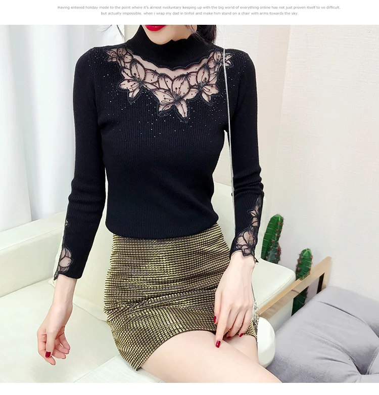 Хорошее качество женская одежда последние весна осень зима корейский vestidos вышитые эластичные тонкие свитера женские K0192