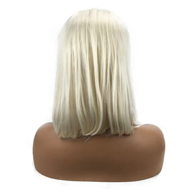 Модные 12 дюймов Для женщин блондинка фронта шнурка шелковистые прямые синтетические Синтетические волосы на кружеве парики ручной работы женская обувь часть парик для Новинки для женщин