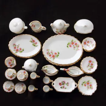 

50 Pcs 1:12 Dollhouse Miniature Ceramic Tea Sets Mini Daisies Pattern Tableware