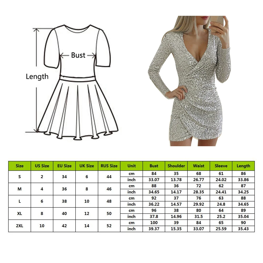 Женское мини платье с V образным вырезом осень сексуальное блестящее облегающее