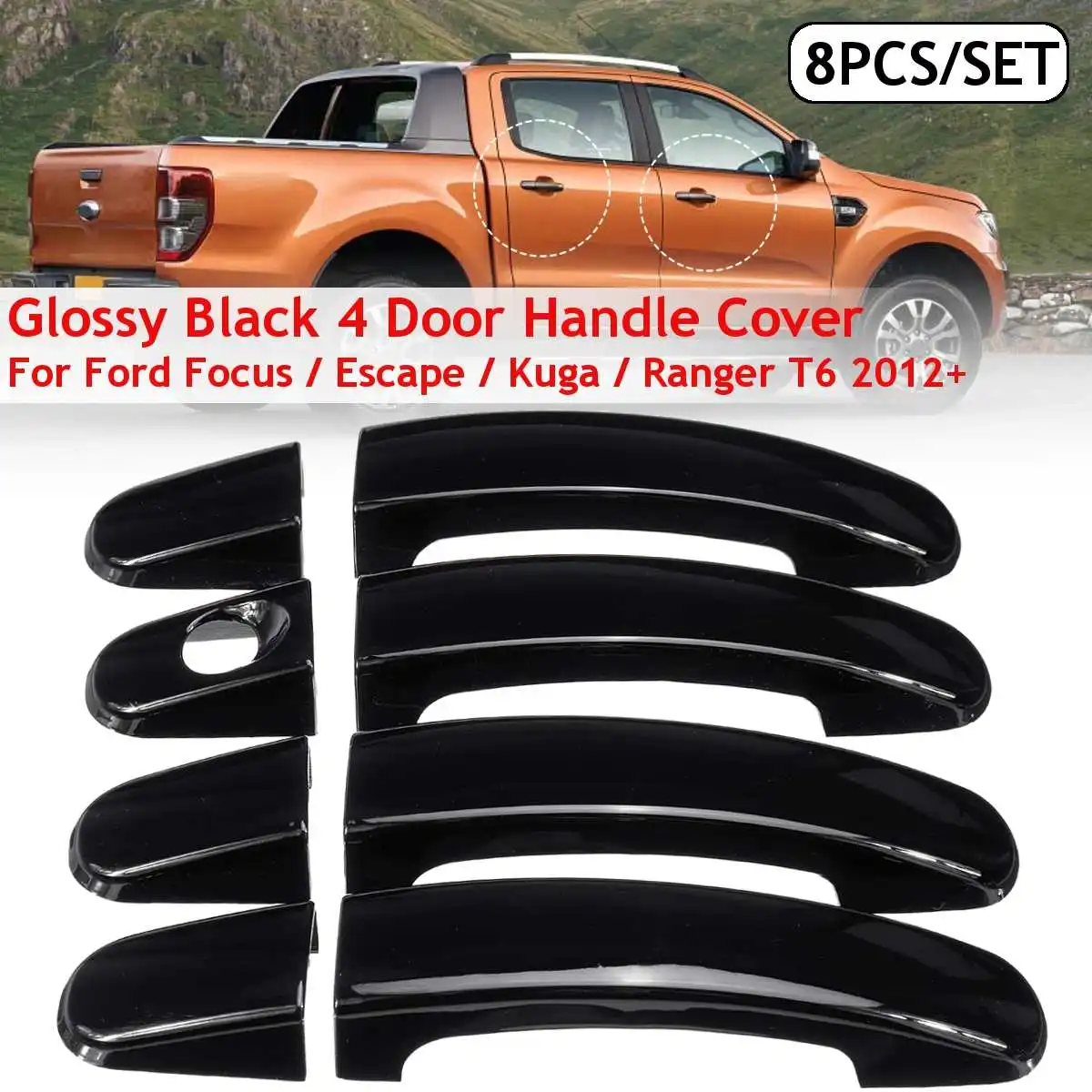 8 шт. набор ABS черный глянец Carbonb волокно 4 дверные ручки крышки для Ford Focus Escape Kuga Ranger 2013 автомобиля