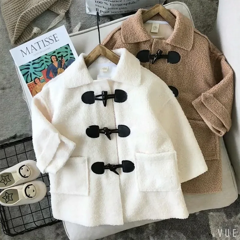 Новинка 2018 года; сезон осень-зима; стильная штормовка для девочек Модное детское пальто из толстой овечьей шерсти в Корейском стиле