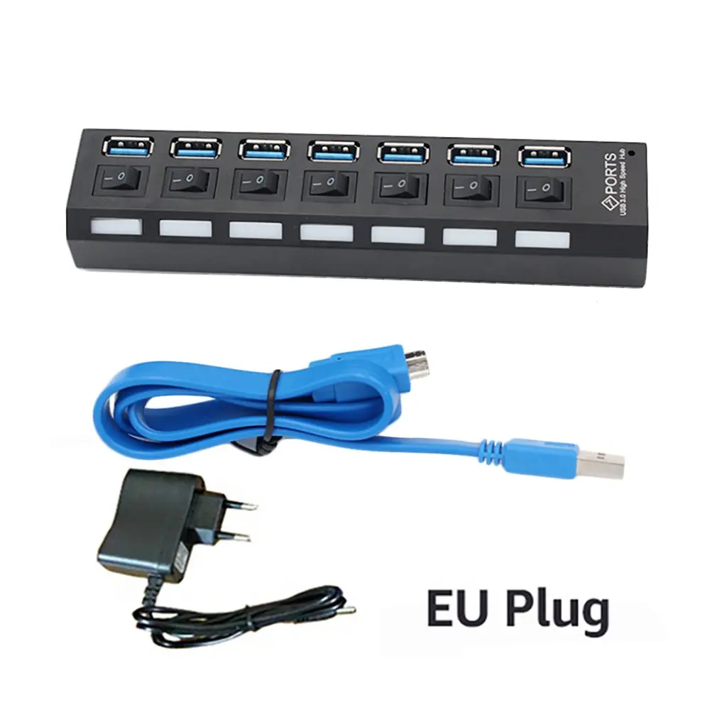 USB 3.0 7 Port EU Usb-хаб Micro USB 3,0 концентратор разветвитель с адаптером питания USB 4/7 порт Hab высокоскоростной 5 Гбит/с USB разветвитель 3,0 концентратор для ПК Аксессуары - Цвет: USB 3.0 7 Port EU