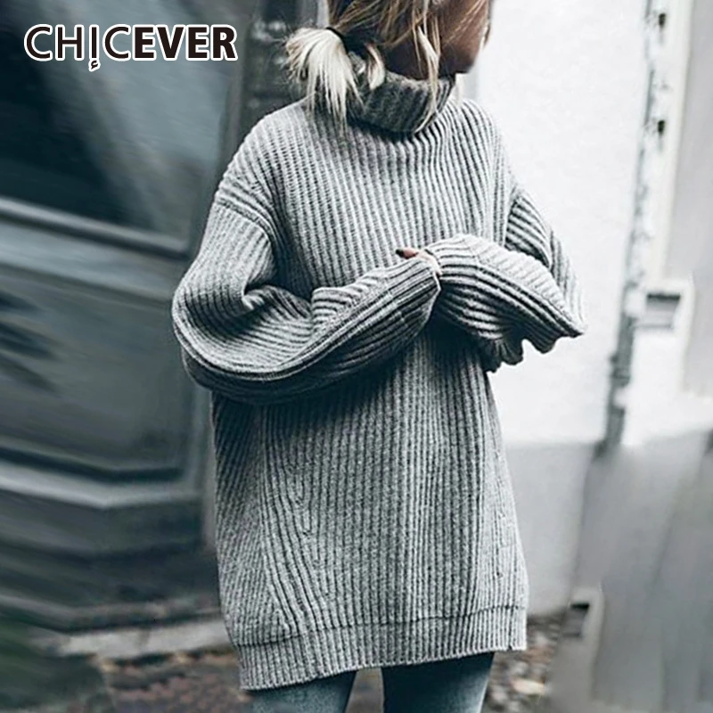 CHICEVER, повседневный вязаный женский свитер, длинный рукав, водолазка, теплый толстый женский свитер, пуловер, осенняя мода, новинка