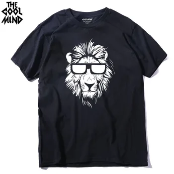 

THE COOLMIND 100% cotton short sleeve animal lion printed men T shirt casual o-neck knitted mens T-shirt men's tops tee shirts