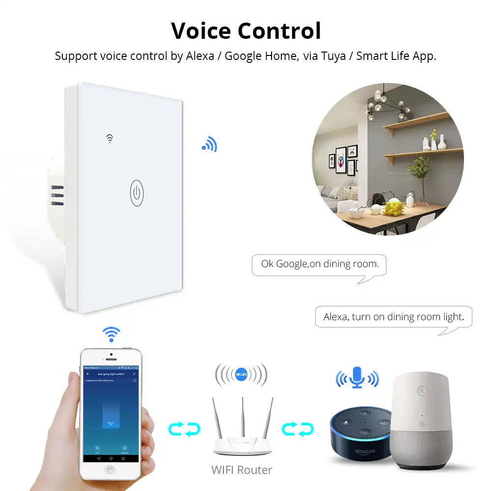 Zemismart Tuya Wifi Light Switch Neutral Optional One Two Three Gang Alexa Google Home Assistant Smart Life Control