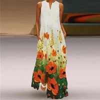 Vintage Print Women Sundress 2023 Summer Fashion V-neck Sleeveless Long Dress Elegant Ladies Maxi Dresses Femme Vestidos - Image 2