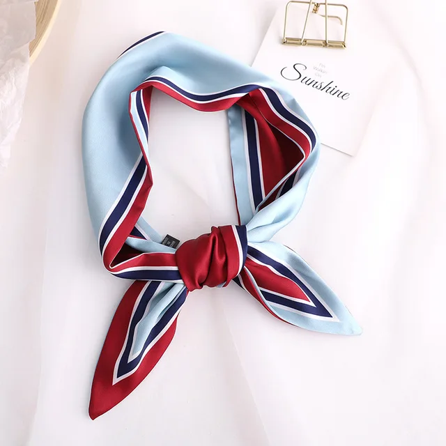 Sweet Love Print Women Small Silk Scarf Handle Bag Ribbons Female Head Scarves Sharp angle Green 90*10cm 20