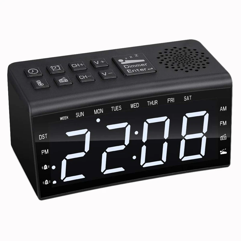 

NEW-Radio Alarm Clock, Fm Am Radio With 2 Alarm Clock And Big Screen Adjustable Light Number Night Vision Clock Thermometer Euro