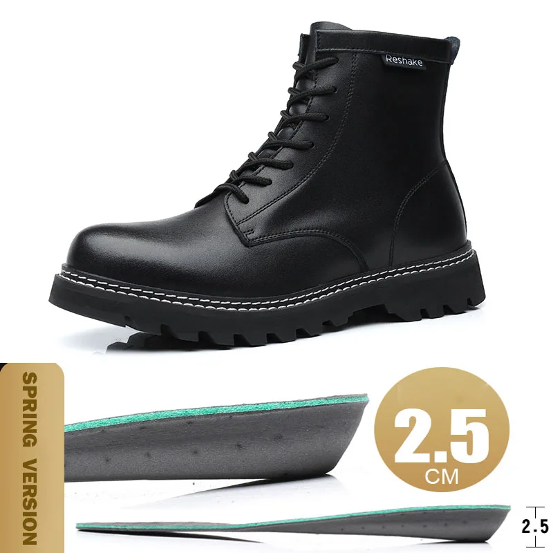 2.5 CM Spring Black ZSAUAN ботильоны, увеличивающие рост 2,5 см; мужские кожаные ботинки; классическая мужская рабочая обувь в байкерском стиле в английском стиле; сезон зима-весна - Цвет: 2.5 CM Spring Black